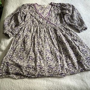 Daughters of India cotton floral dress with puff sleeves, size S